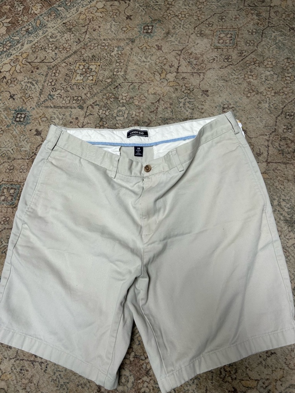 Lands' End Light Khaki Flat-Front Shorts